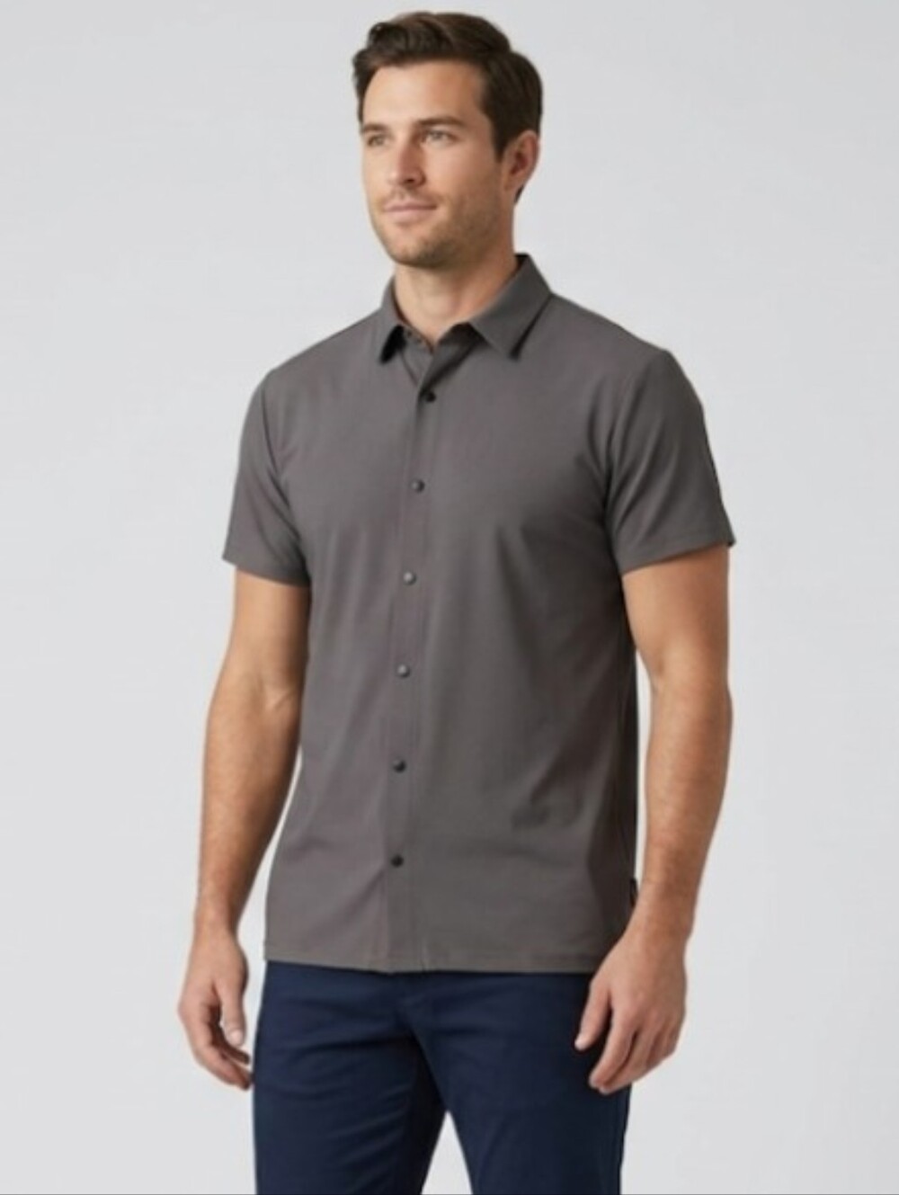 NWT Stone Falcon Men's Short Sleeve Snap Button Down Shirt Gunmetal Size L